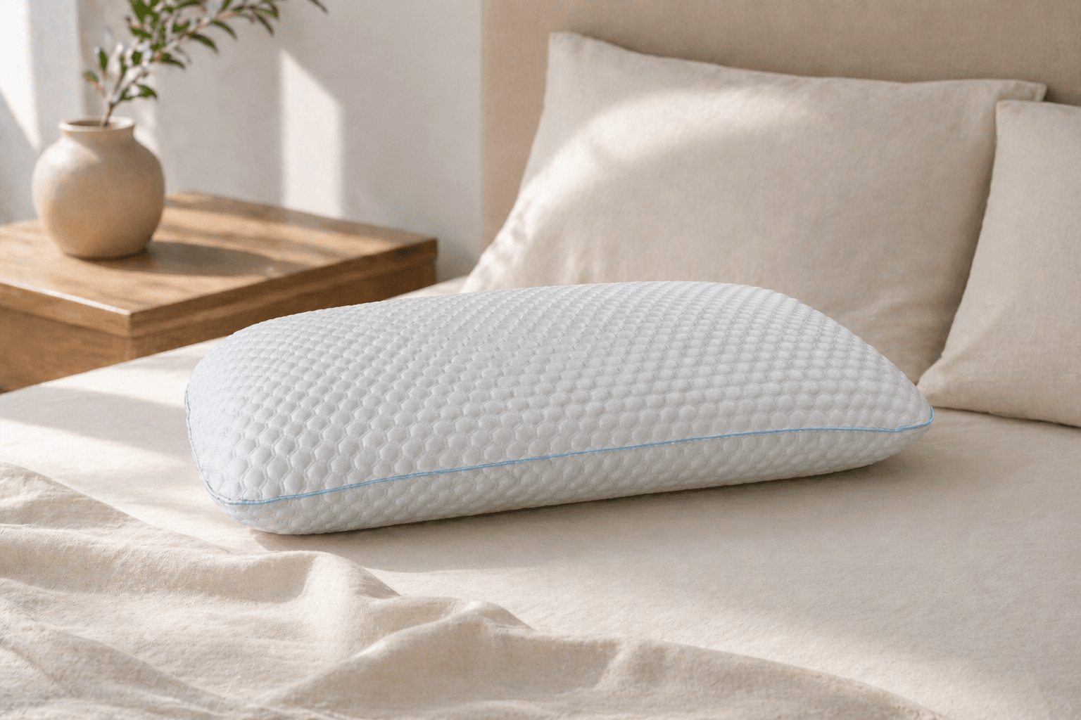 Maple Sleep pillow detail with soft natural light.