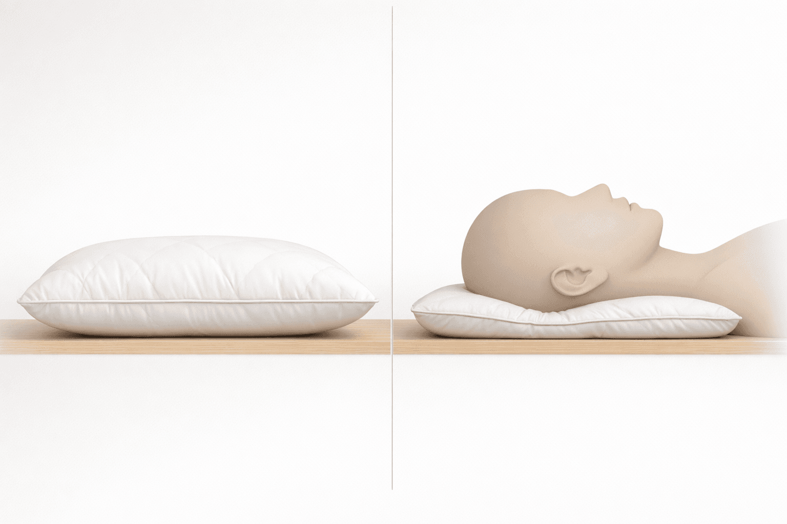Maple Sleep height-under-load comparison showing a pillow before and during realistic compression.