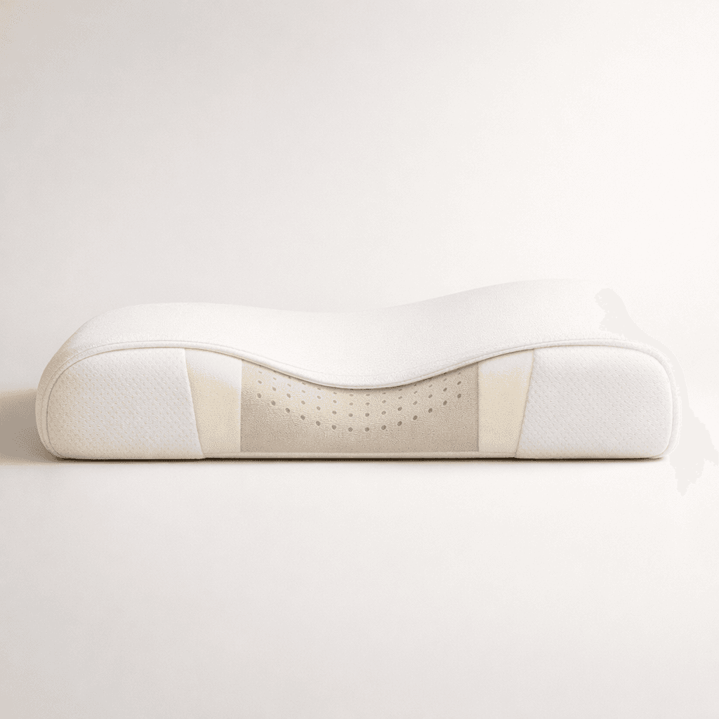Side-profile Maple Sleep pillow illustration showing contour and support-zone structure.