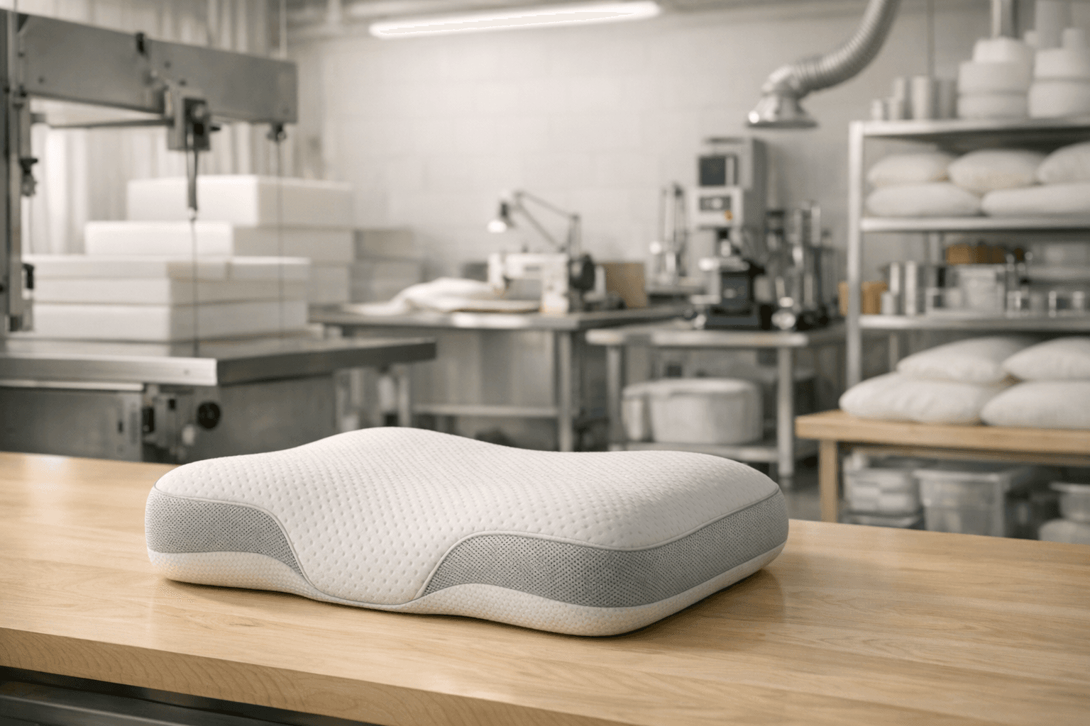 Maple Sleep pillow in a clean Canadian manufacturing environment.