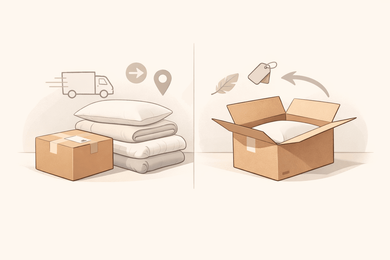 Maple Sleep support illustration for shipping and easy returns.